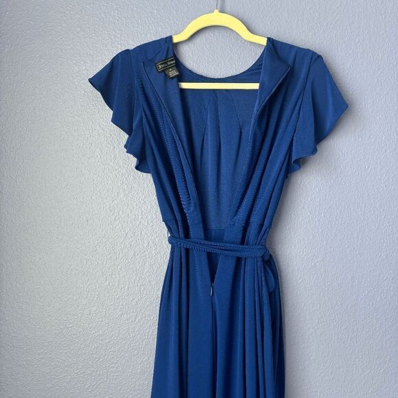 Women's Jessica Howard Dress Midi Tie Around Waist High Neck Short Sleeve Blue - Picture 6 of 9